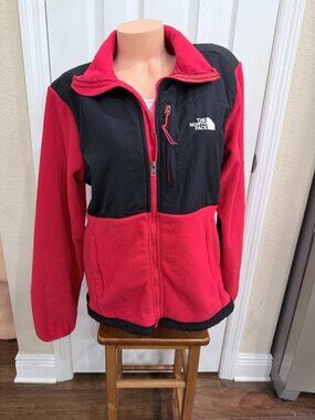 The North Face Knit Fleece Denali Jacket Women’s Large Red Black Full Zip $179